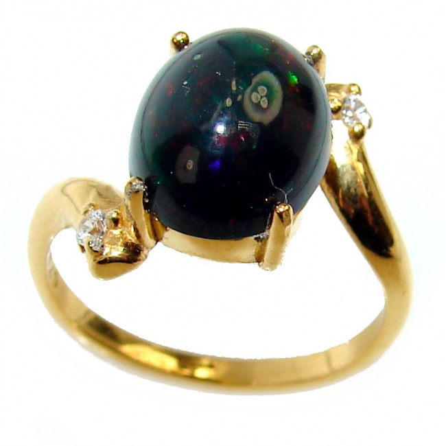 Vintage Design 4.2ctw Genuine Black Opal 14K Gold over .925 Sterling Silver handmade Ring size 6