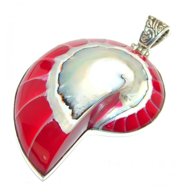Red Ocean Shell .925 Sterling Silver handmade Pendant