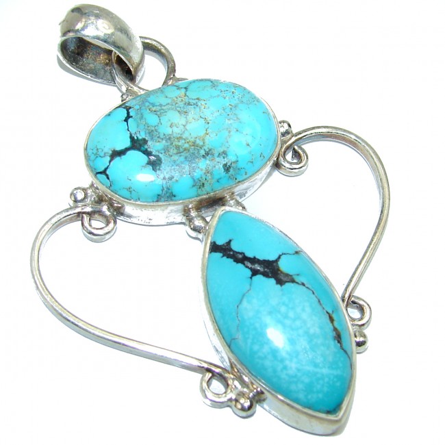 Spectacular Blue Turquoise .925 Sterling Silver handmade pendant
