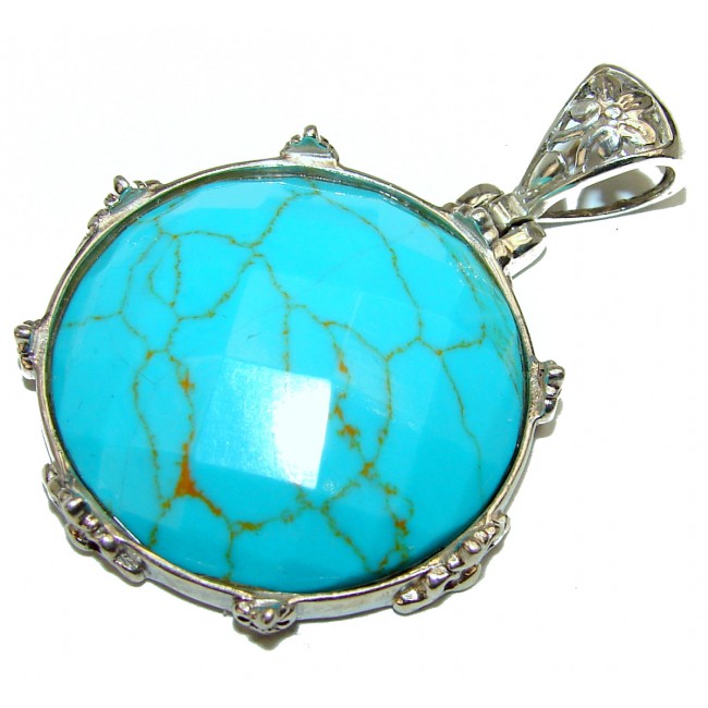 Spectacular lab. Turquoise .925 Sterling Silver handmade pendant