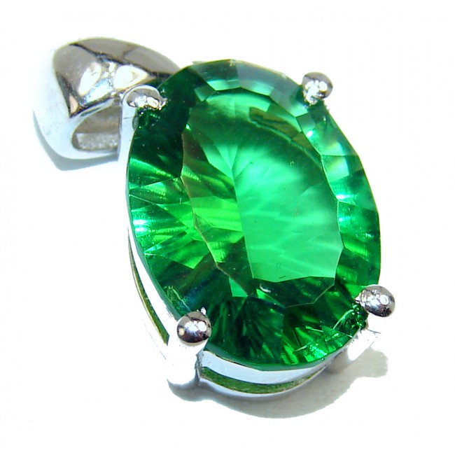 Superior quality 5.2 carat Fresh Green Helenite .925 Sterling Silver Pendant