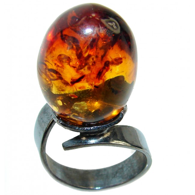 New Concept best quality Baltic Amber black rhodium over .925 Sterling Silver handcrafted Huge Ring s. 8
