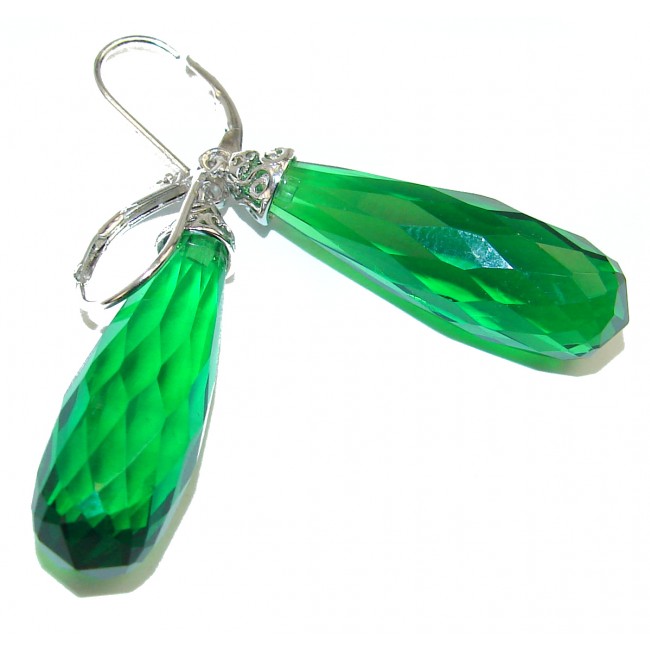 Amazing authentic Briolette CUT Green Helenite .925 Sterling Silver earrings