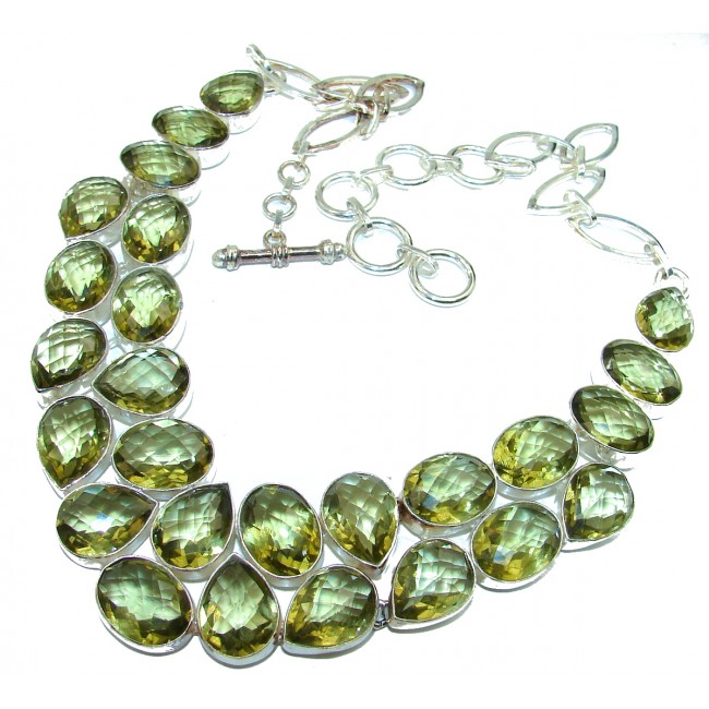 Spring Time Genuine Green Quartz .925 Sterling Silver handmade Necklace