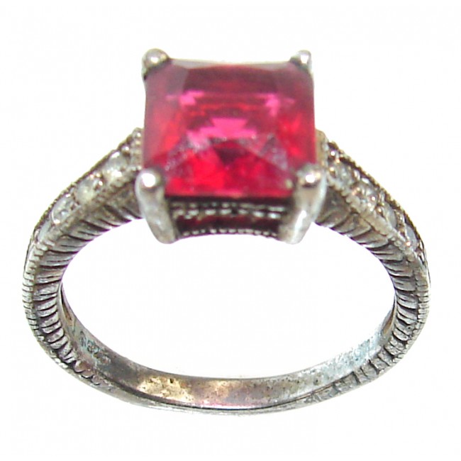 Vintage Design 3.2ctw Genuine Ruby .925 Sterling Silver handmade Ring size 8