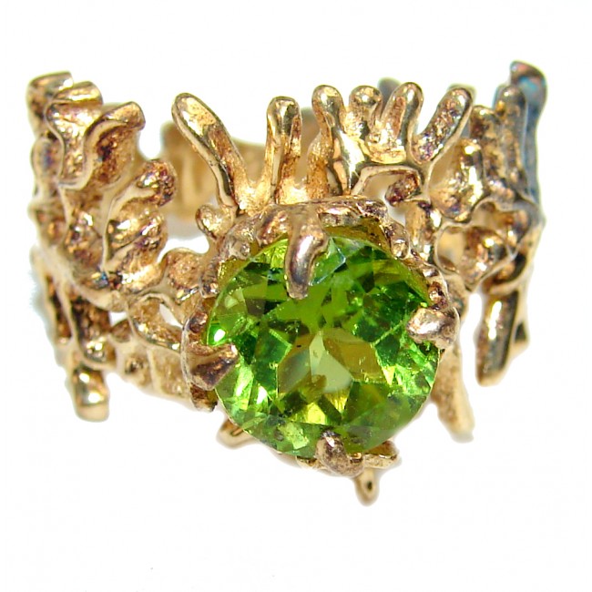 Huge Peridot 14K Gold over .925 Sterling Silver handmade Ring size 8 1/4