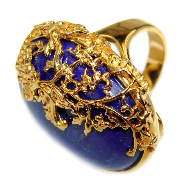 Spectacular Natural Lapis Lazuli 14K Gold over .925 Sterling Silver handcrafted ring size 7
