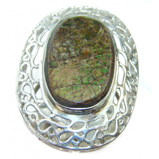 Outstanding Genuine Canadian Ammolite .925 Sterling Silver handmade ring size 11