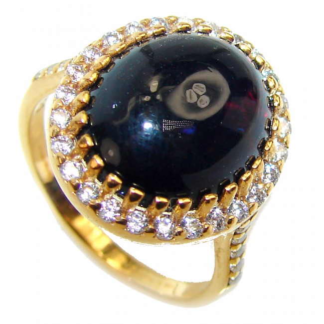 Vintage Design 8.2ctw Genuine Black Opal 18K Gold over .925 Sterling Silver handmade Ring size 7 3/4