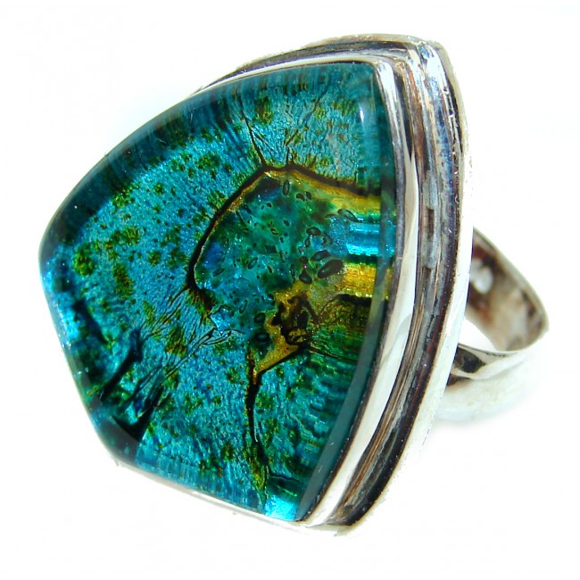 Mystical Night Dichroic Glass .925 Sterling Silver handcrafted Ring s. 7 1/4
