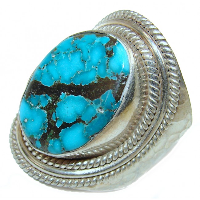 Authentic stabilized Turquoise .925 Sterling Silver ring; s. 9