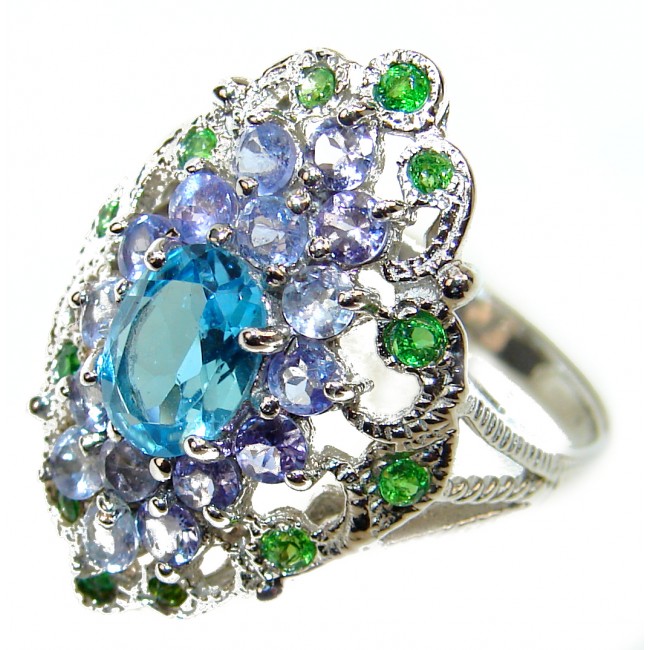 Electric Blue Swiss Blue Topaz .925 Sterling Silver handmade Ring size 8