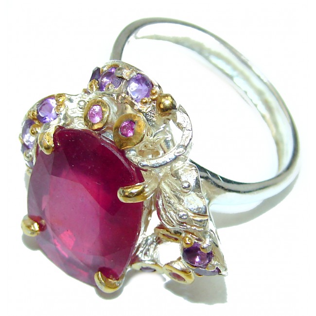 Special Ruby 14 K Gold over .925 Sterling Silver handmade ring s. 8 1/4