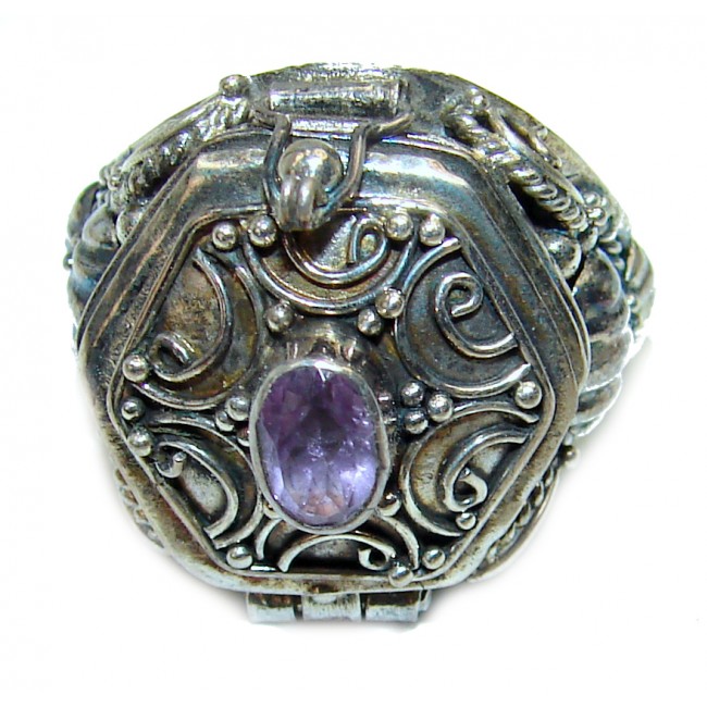 Energizing Amethyst .925 Sterling Silver handmade Poison Ring size 6