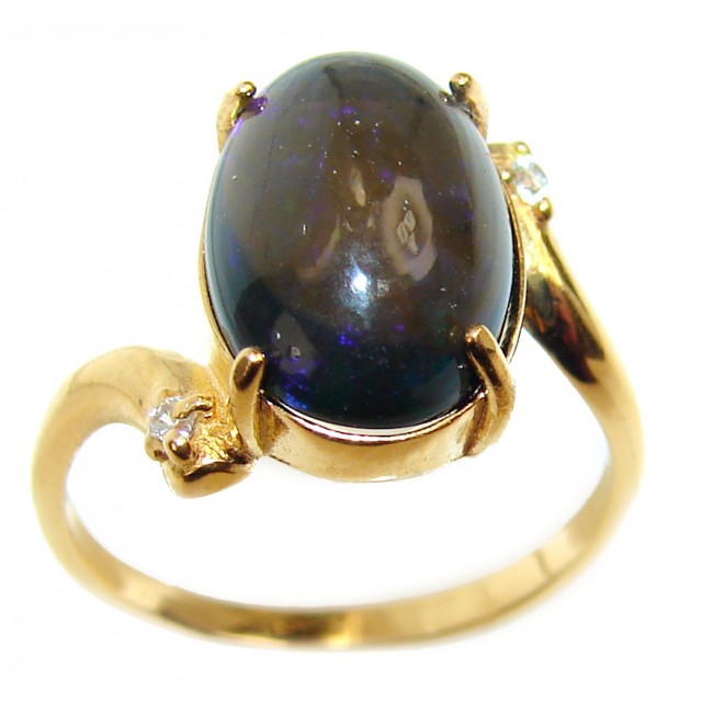 Vintage Design 8.2ctw Genuine Black Opal 18K Gold over .925 Sterling Silver handmade Ring size 8