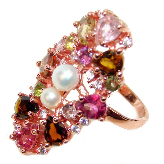 Tourmaline Pearl 14K Gold over .925 Sterling Silver handmade ring size 6