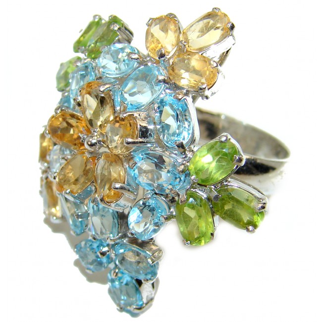 Cocktail Style Natural Citrine Swis Blue Topaz .925 Sterling Silver handcrafted Ring s. 9