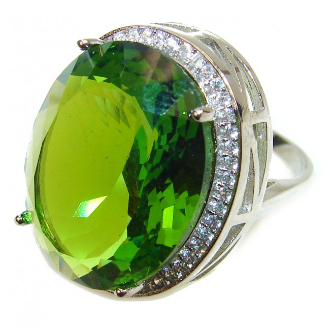Huge Precious Green Topaz .925 Sterling Silver Statement HUGE Ring s. 6