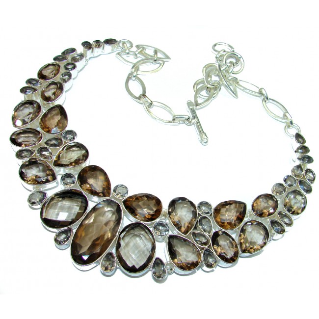 Incredible Design Champagne Smoky Topaz .925 Sterling Silver handmade necklace