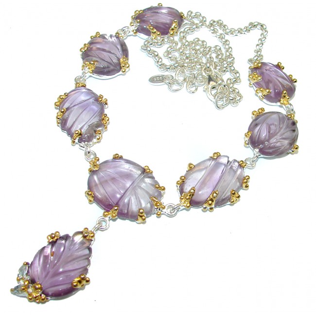 Great Quality carved Ametrine 18K Gold over .925 Sterling Silver handcrafted necklace