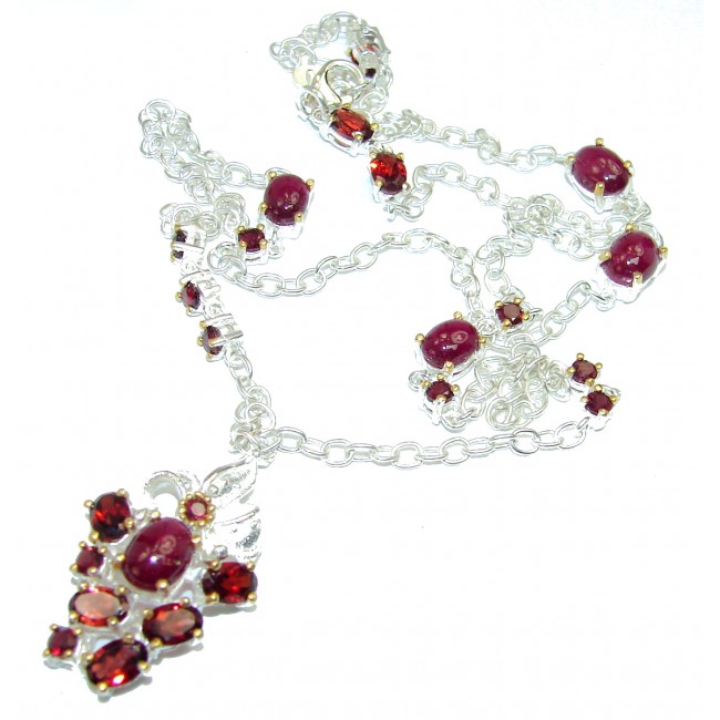 Great Masterpiece genuine Ruby Garnet .925 Sterling Silver 24 inches handmade necklace