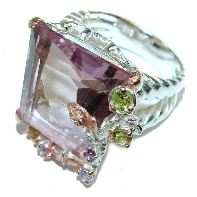 Floral Design Incredible Ametrine 2 tones .925 Sterling Silver handcrafted Ring s. 8 3/4
