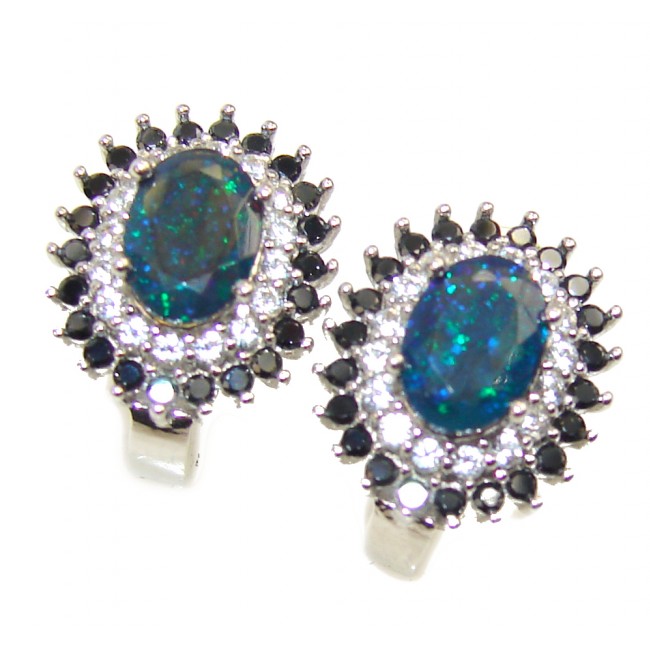 Venetian night Genuine Black Opal .925 Sterling Silver handcrafted Earrings
