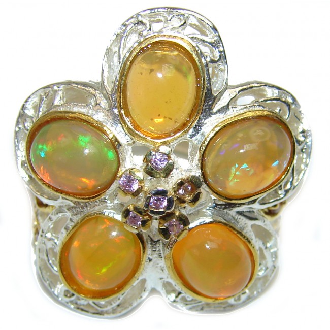 Supernova Genuine Ethiopian Opal 18K Gold over .925 Sterling Silver handmade Ring size 8