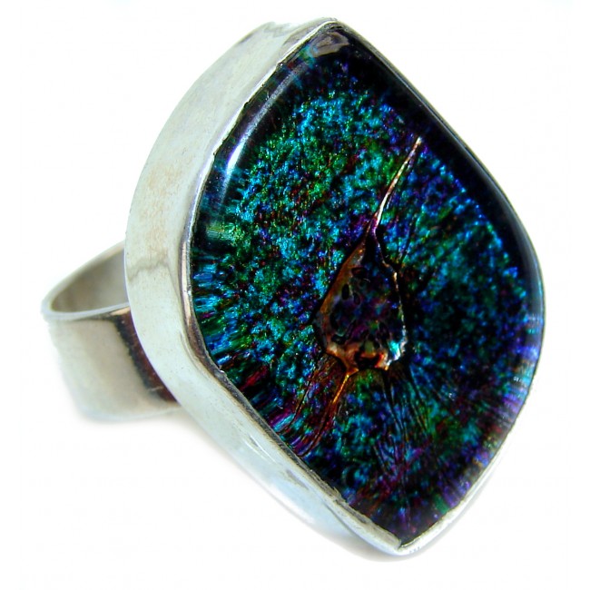 Mystical Night Dichroic Glass .925 Sterling Silver handcrafted Ring s. 8 3/4