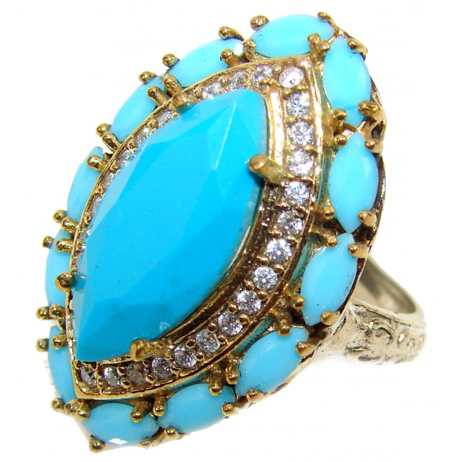 Authentic created Turquoise .925 Sterling Silver ring; s. 8 1/2