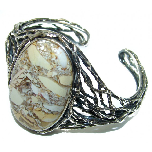 Stunning genuine Australian Mookaite oxidized .925 Sterling Silver Bracelet / Cuff