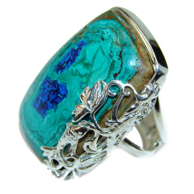 Authentic Chrysocolla .925 Sterling Silver handcrafted ring size 7 adjustable