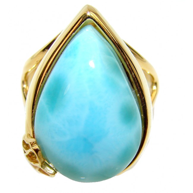 25.6 carat Larimar 18K White Gold over .925 Sterling Silver handcrafted Ring s. 8 3/4