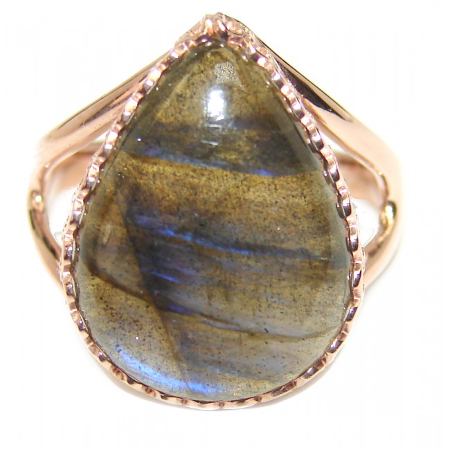 Spectacular Fire Labradorite 14K Gold over .925 Sterling Silver Bali handmade ring size 8 1/4