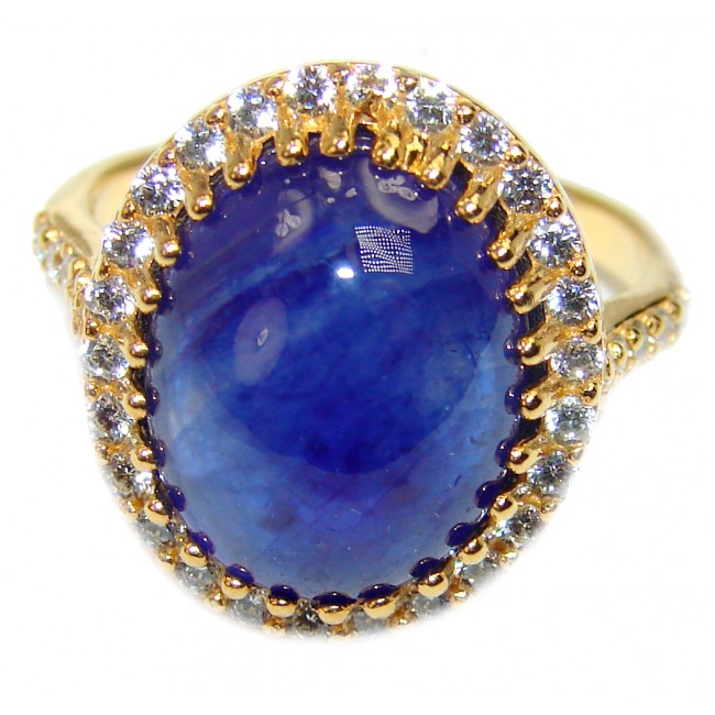 Genuine 11.8ct Sapphire 18K Gold over .925 Sterling Silver handmade Cocktail Ring s. 7 1/2