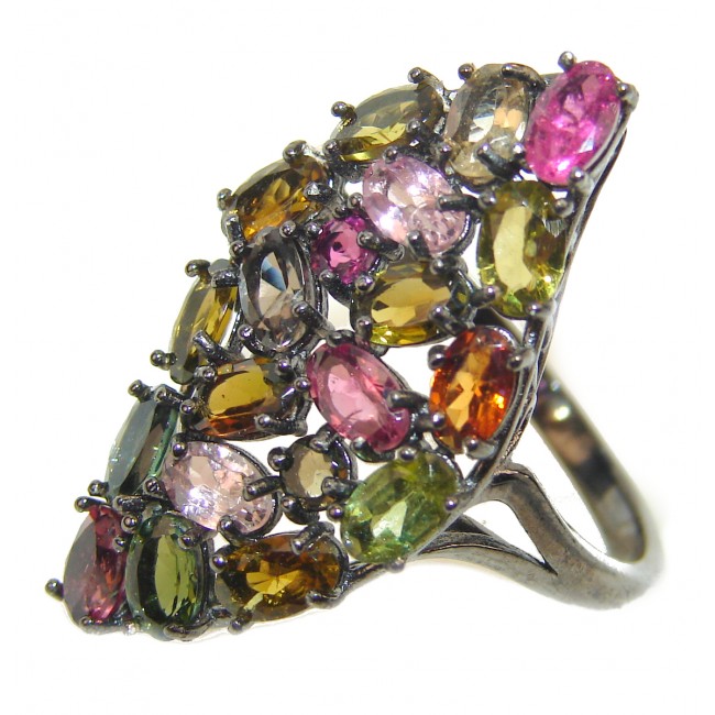 Real Beauty Brazilian Tourmaline black rhodium over .925 Sterling Silver Ring size 7 1/2