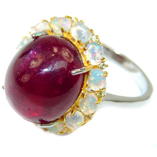 Genuine Ruby 18K White Gold over .925 Sterling Silver handmade Cocktail Ring s. 9