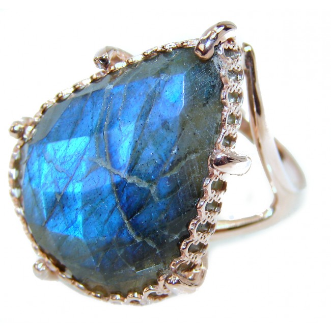 Mesmerizing faceted Fire Labradorite .925 Sterling Silver Bali handmade ring size 7