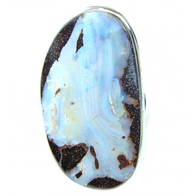 Atlantic Australian Boulder Opal .925 Sterling Silver handcrafted ring size 7 1/2