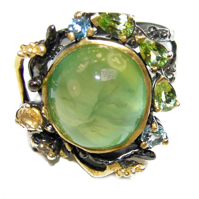 LARGE Natural Prehnite .925 Sterling Silver handmade ring s. 8 3/4