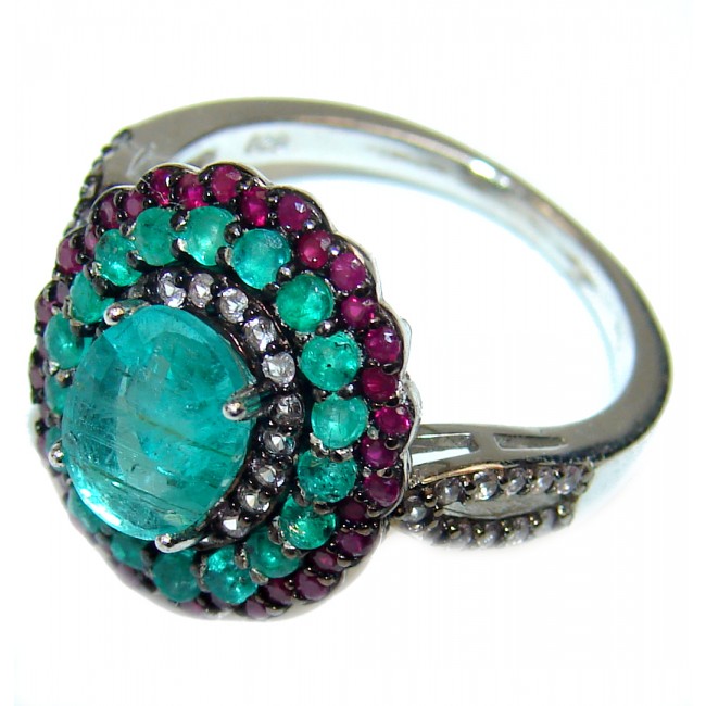 Spectacular 6.2 ctw Colombian Emerald .925 Sterling Silver handmade Ring size 7 1/4