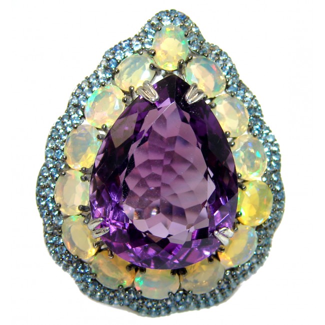 Vintage Style 18.2 carat Amethyst .925 Sterling Silver handmade Cocktail Ring s. 9