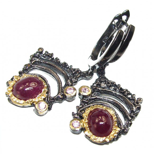 Vintage Design Ruby black rhodium over .925 Sterling Silver earrings