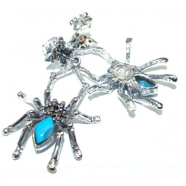 Spiders Natural Turquoise .925 Sterling Silver handmade stud earrings