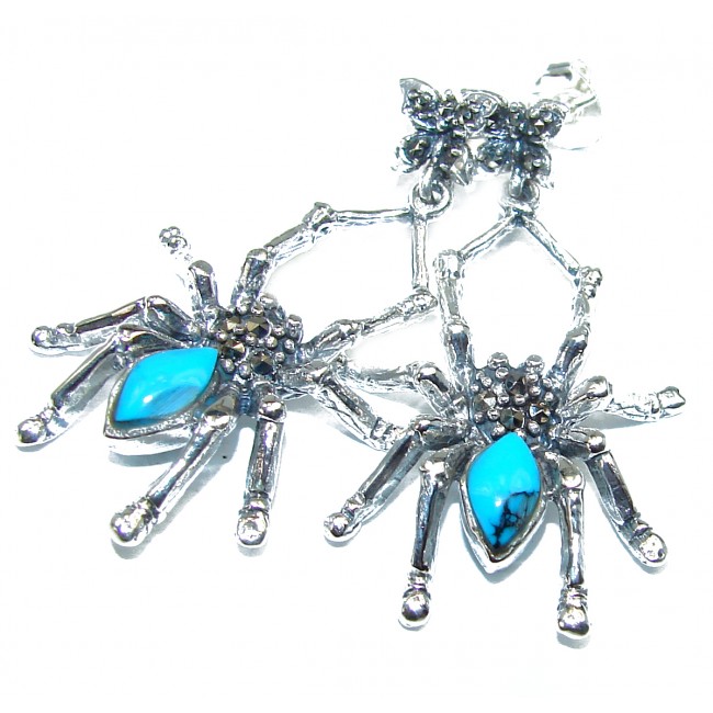 Spiders Natural Turquoise .925 Sterling Silver handmade stud earrings