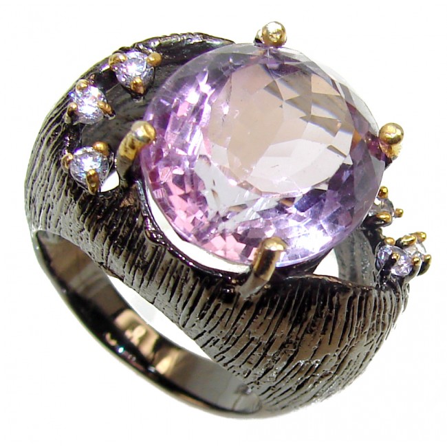 Purple Beauty 11.5 carat Amethyst black rhodium over .925 Sterling Silver Ring size 8