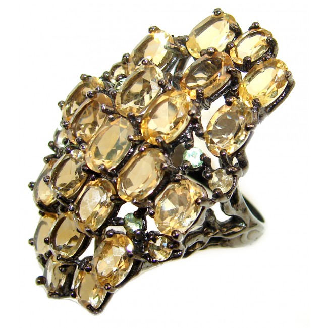 Huge Cocktail Style Natural Citrine .925 Sterling Silver handcrafted Ring s. 7 3/4
