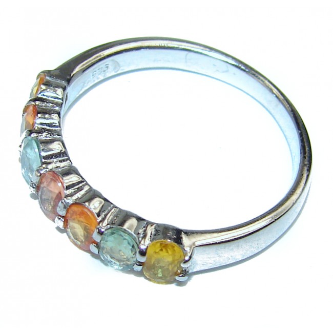 Genuine Sapphire multicolor Sapphire .925 Sterling Silver handmade Ring size 8