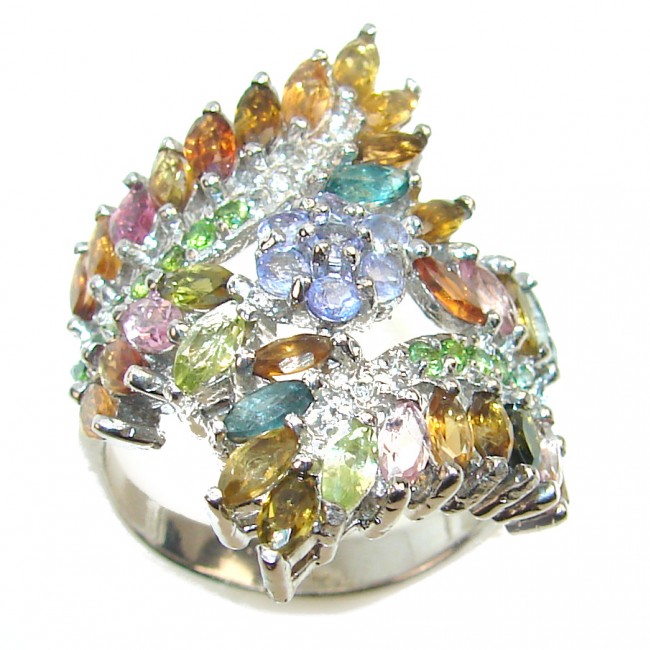 Bouquet of Flowers Authentic Sapphire .925 Sterling Silver handmade Ring s. 8