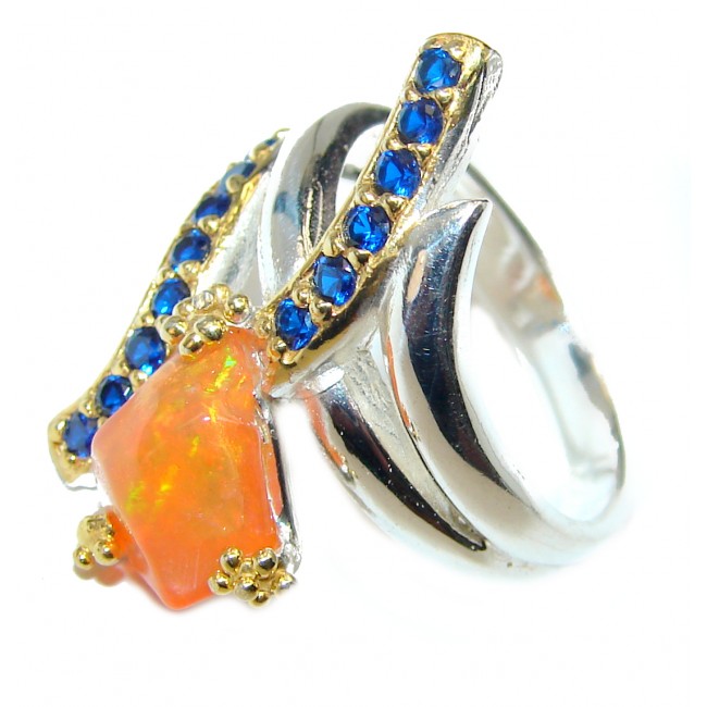 Excellent quality Mexican Opal Sapphire 18K Gold over .925 Sterling Silver handcrafted Ring size 8